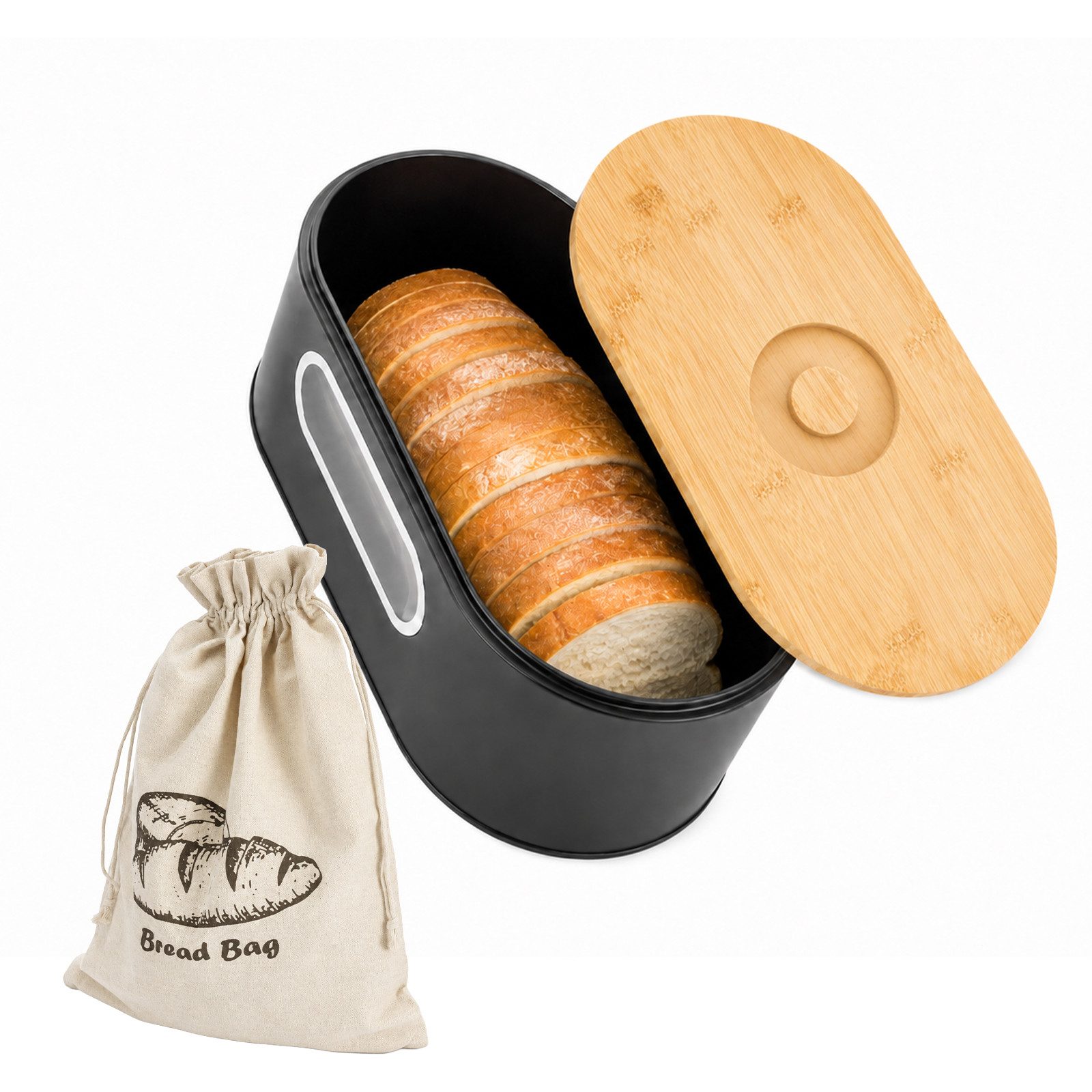Youyijia Brotkasten Brotkasten 6L mit Bambusdeckel Schneidebrett Sichtfenster