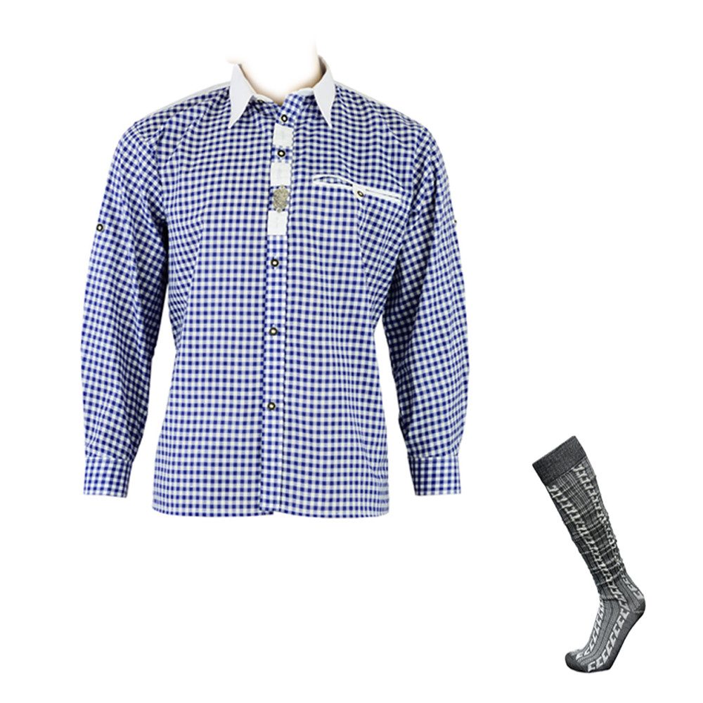 ATTONO Trachtenhemd Fashion Trachten Herren Hemd Oktoberfest Hemd - Set mit Trachtensocken