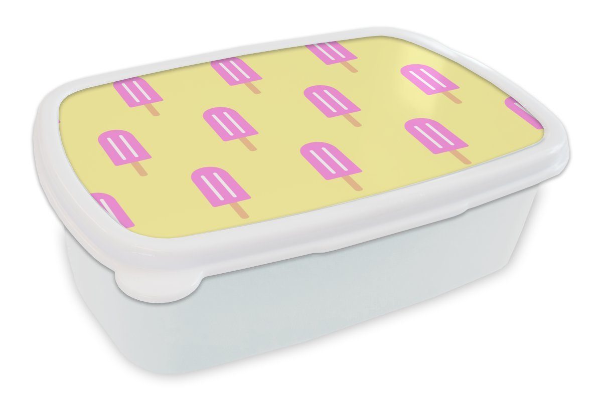 MuchoWow Lunchbox Eis - Muster - Sommer - Rosa, Kunststoff, (2-tlg), Brotbox für Kinder und Erwachsene, Brotdose, für Jungs und Mädchen weiß