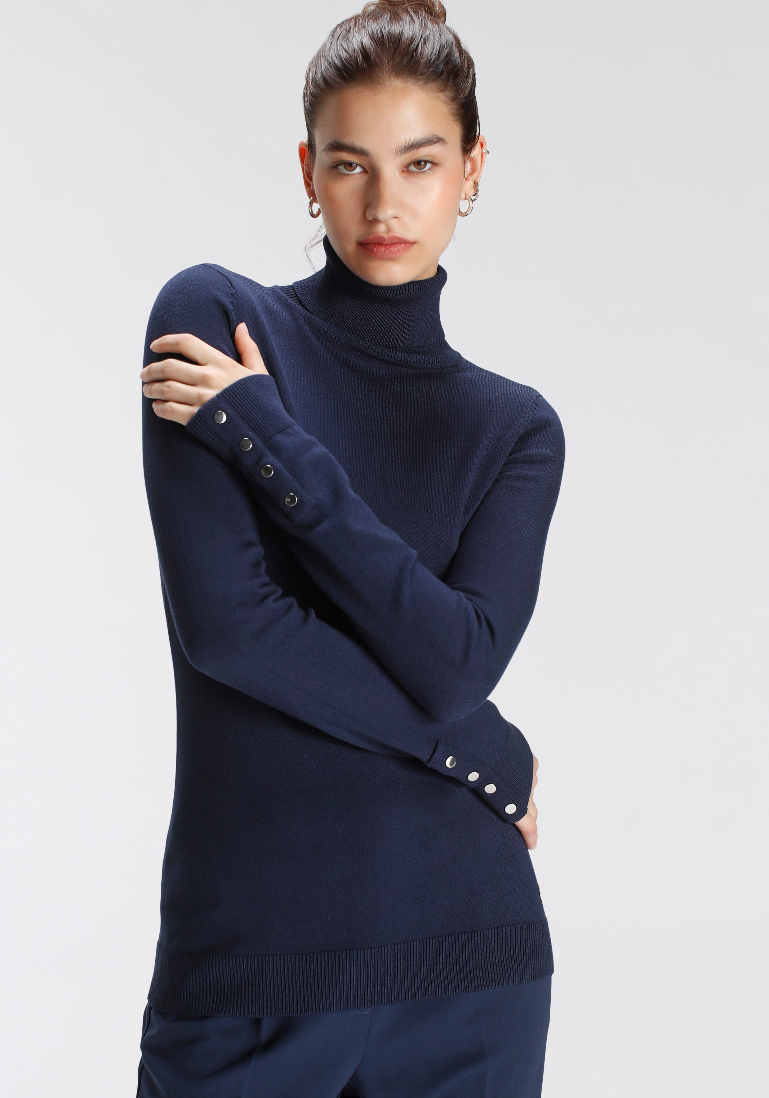 Tamaris Rollkragenpullover mit Knöpfen solid navy