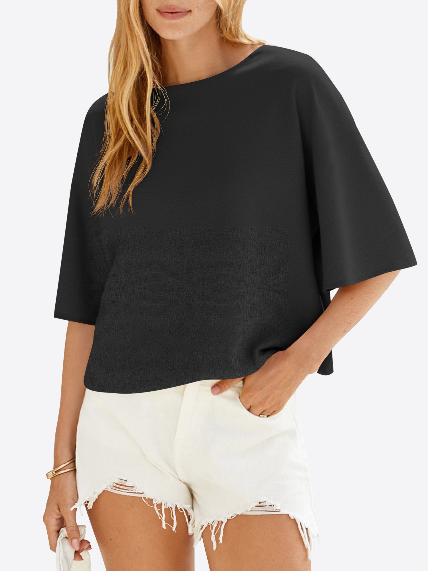Imily Bela Kurzarmpullover Damen T-Shirt locker geschnitten (Packung, 1-tlg., 1per-Pack) in Unifarbe – Bild 4 von 5