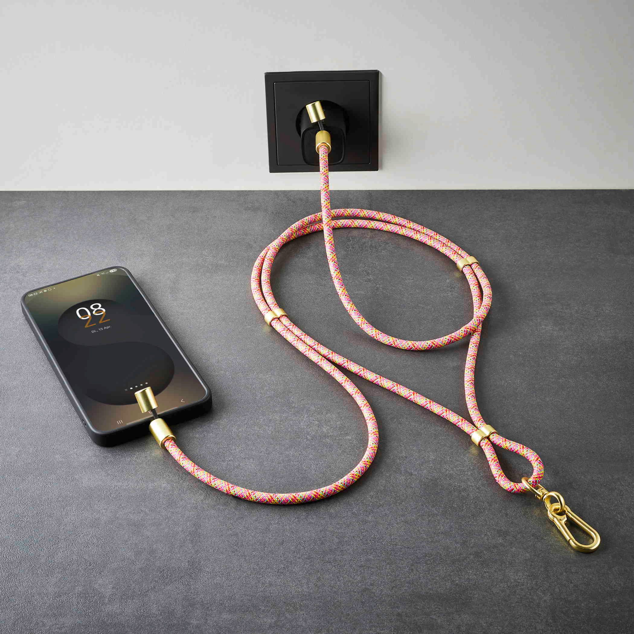 Intenso Smartphone-Tragegurt Charging Lanyard Handykette als Ladekabel Datenkabel 1,65m neon mix