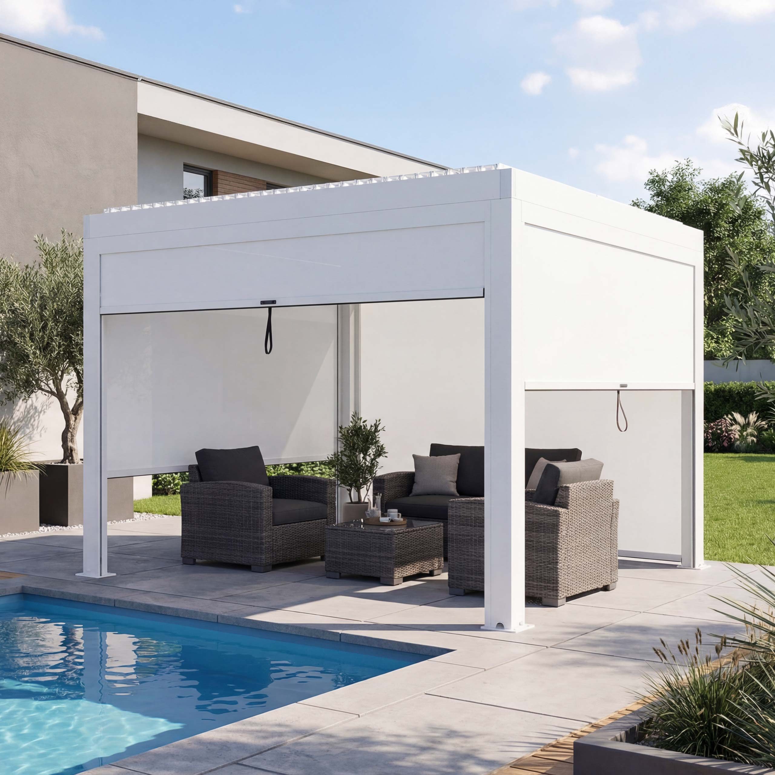 MCW Pergola MCW-L46-mS, BxTxH: 300x300x220 cm, Dach mit drehbaren Lamellen, Sturmfest bis 100km/h - Windstärke 10