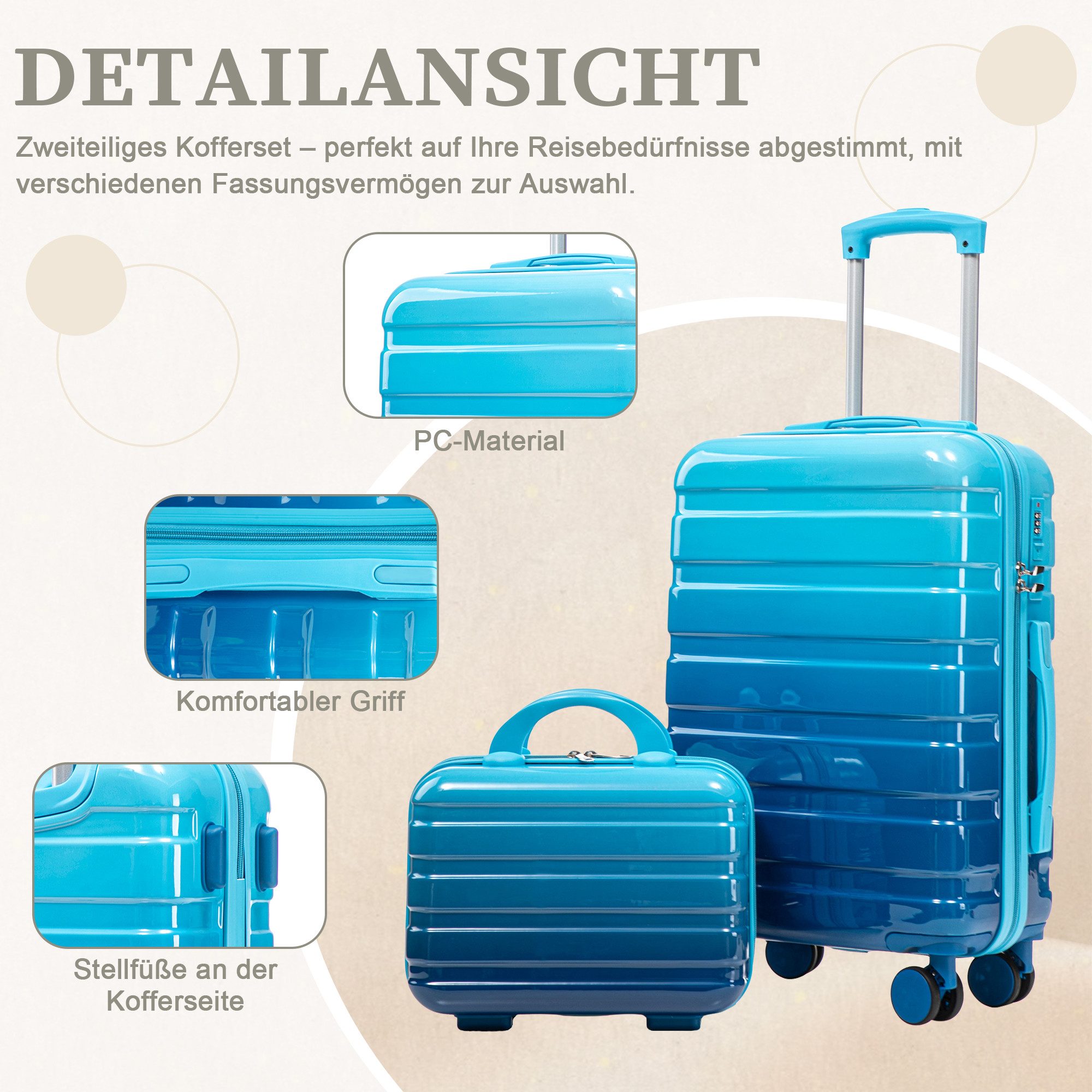 i@home Kofferset 14"/20" 2-teiliger Koffer, 4 Rollen, (2 tlg), PC-Spinner-Kofferset mit Zahlenschloss & 14" Kosmetiktasche – Bild 2 von 5