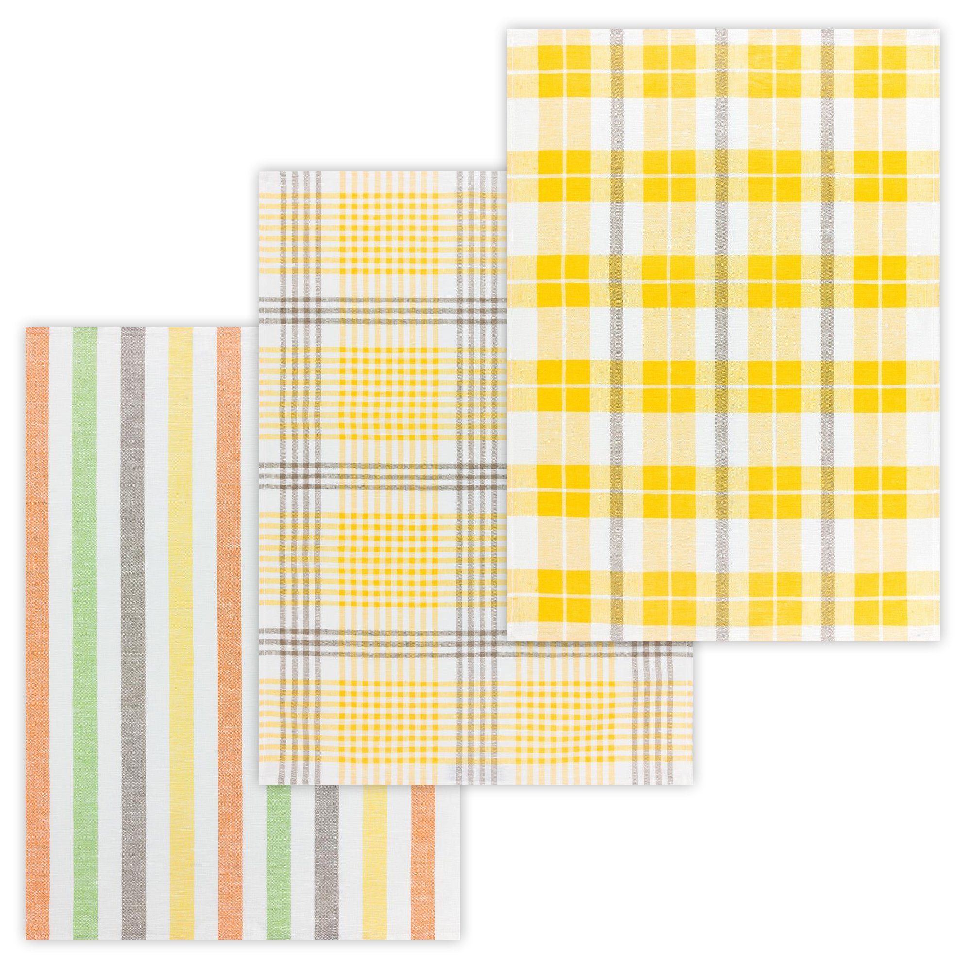 Kracht Geschirrtuch Blockstreifen, (Set, 3-tlg., Set), 3er Pack Geschirrtücher (3 Stück), ca. 50 x 70 cm, Halbleinen Gelb