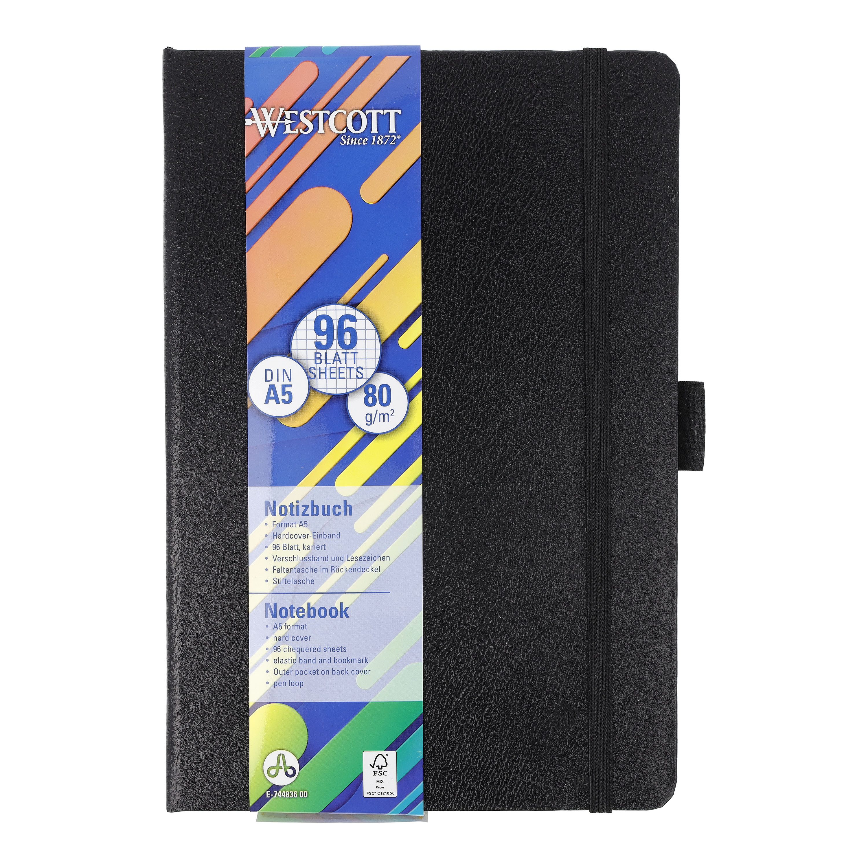 Notizbuch DIN A5 kariert, 192 Seiten im Hardcover, 80 g/m² FSC Mix-Papier