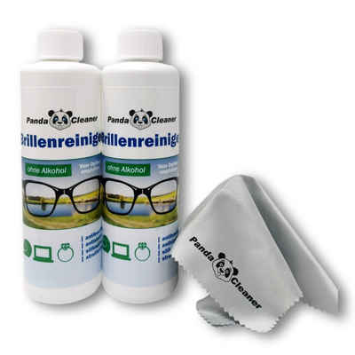 PandaCleaner Brillenreiniger - Bio-Konzentrat - Anti-Beschlag-Formel Glasreiniger (Set, [2-St. 250ml Flaschen + Mikrofasertuch)