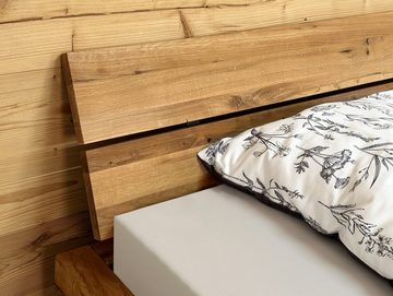 Moebel-Eins Massivholzbett, LIAS Balkenbett mit Kopfteil, Holz-Kufenfuß, Material Massivholz Eiche