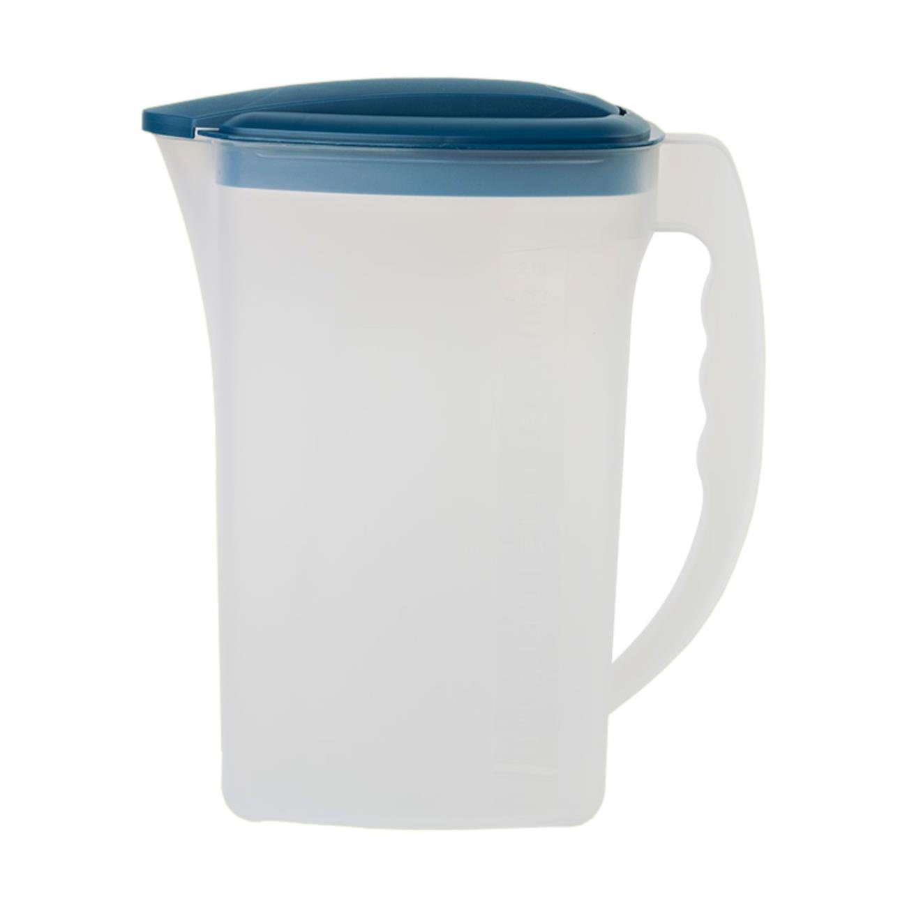 Engelland Wasserkrug Getränkekkrug mit Füllskala und abnehmbarem Deckel, (Vorteils-Set, 1-tlg., 2 Liter Fassungsvermögen je Krug), BPA-frei, frostbeständig, spülmaschinengeeignet, Kühlschrankkrug Transparent-Blau
