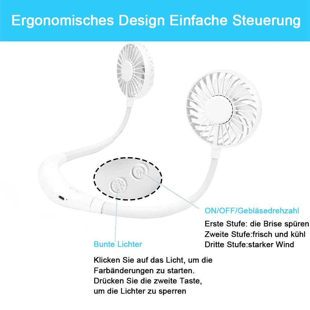 Mini Fan Aromatherapie, 360° Neck mit zggzerg USB Farbwechsel-LED, freier USB-Ventilator Drehung Weiß