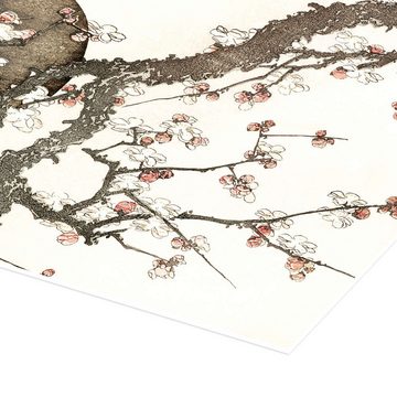 Posterlounge Poster Katsushika Hokusai, Pflaumenblüte und der Mond, Wohnzimmer Japandi Malerei