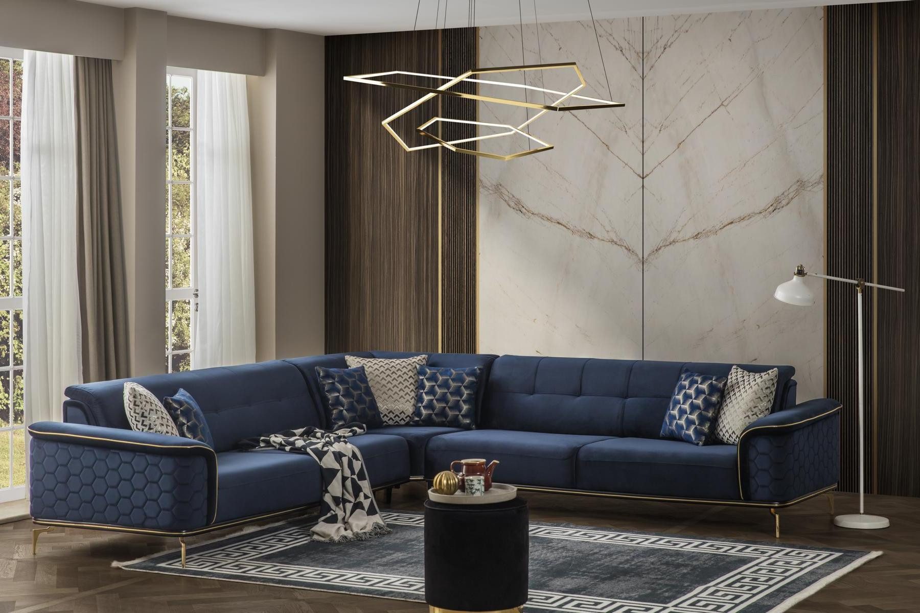Xlmoebel Ecksofa Luxus Ecksofa Royal in königlichem blauen Samt, 1 Teile, Hergestellt in Europa