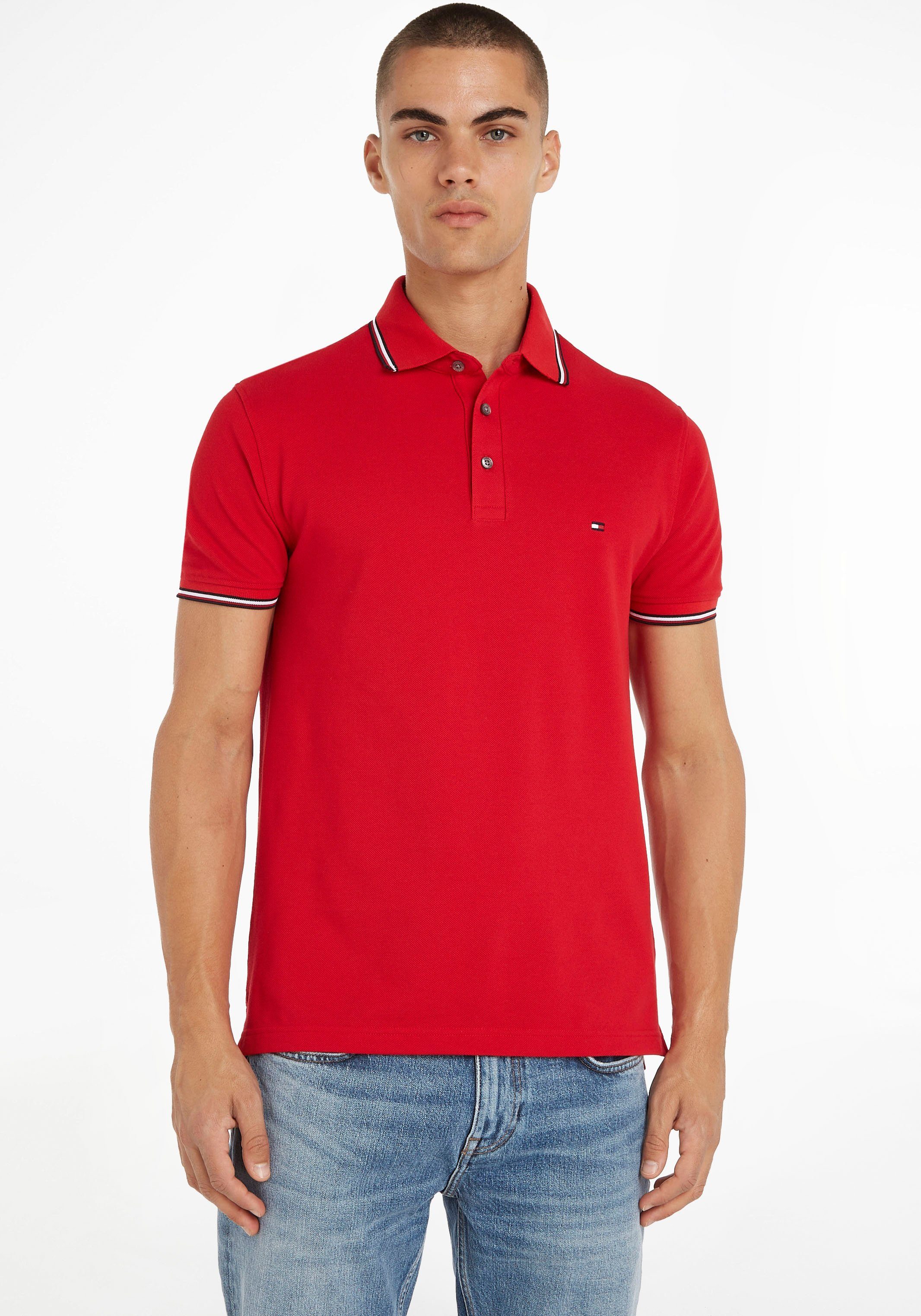 Tommy Hilfiger Poloshirt RWB SLIM Ärmel TIPPED an Kragen und POLO mit 1985 TH-Farben