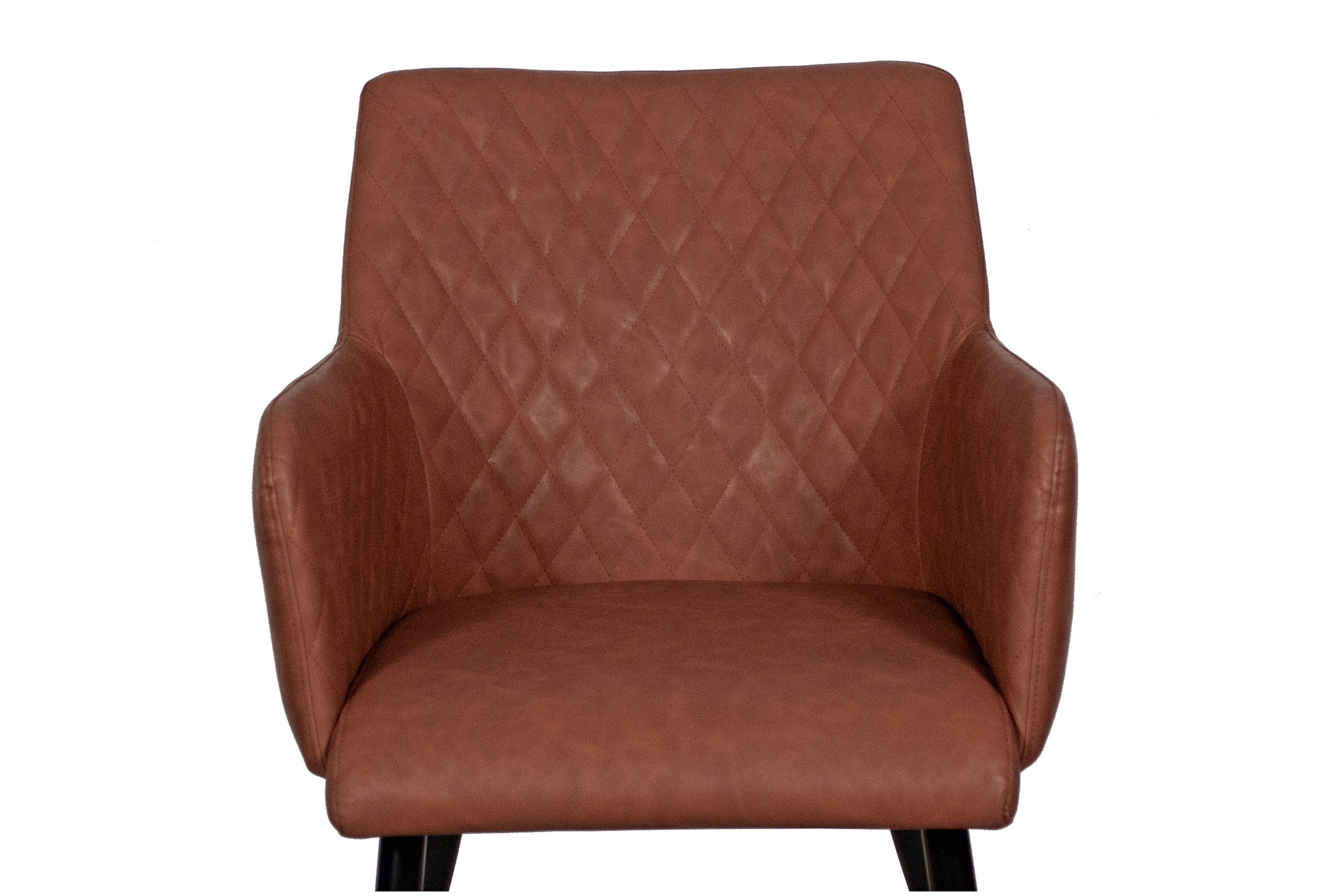 Junado® Armlehnstuhl Stuhl und Kunstlederbezug Rautenmuster cognac Rose, mit eleganter