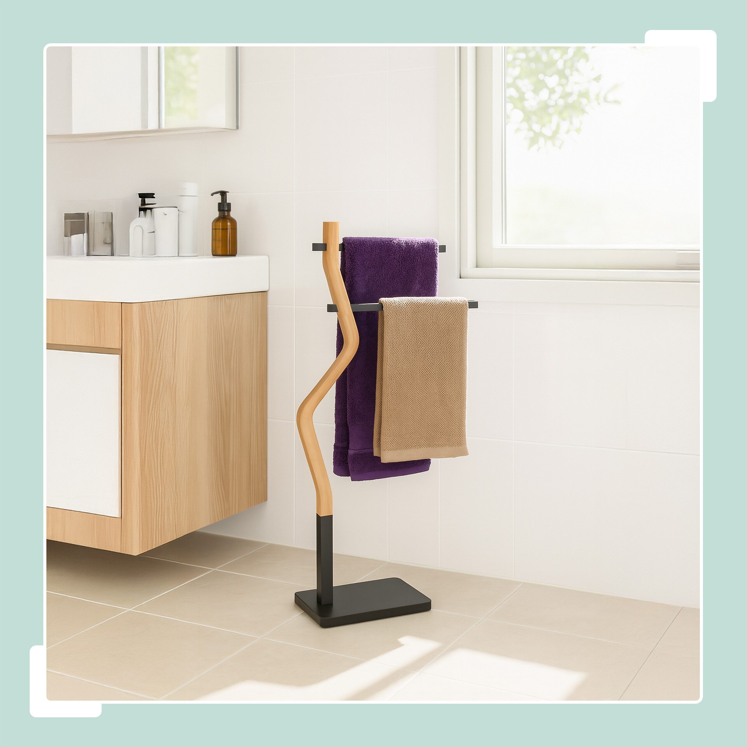 relaxdays Handtuchständer mit 2 Stange, schwarz günstig online kaufen