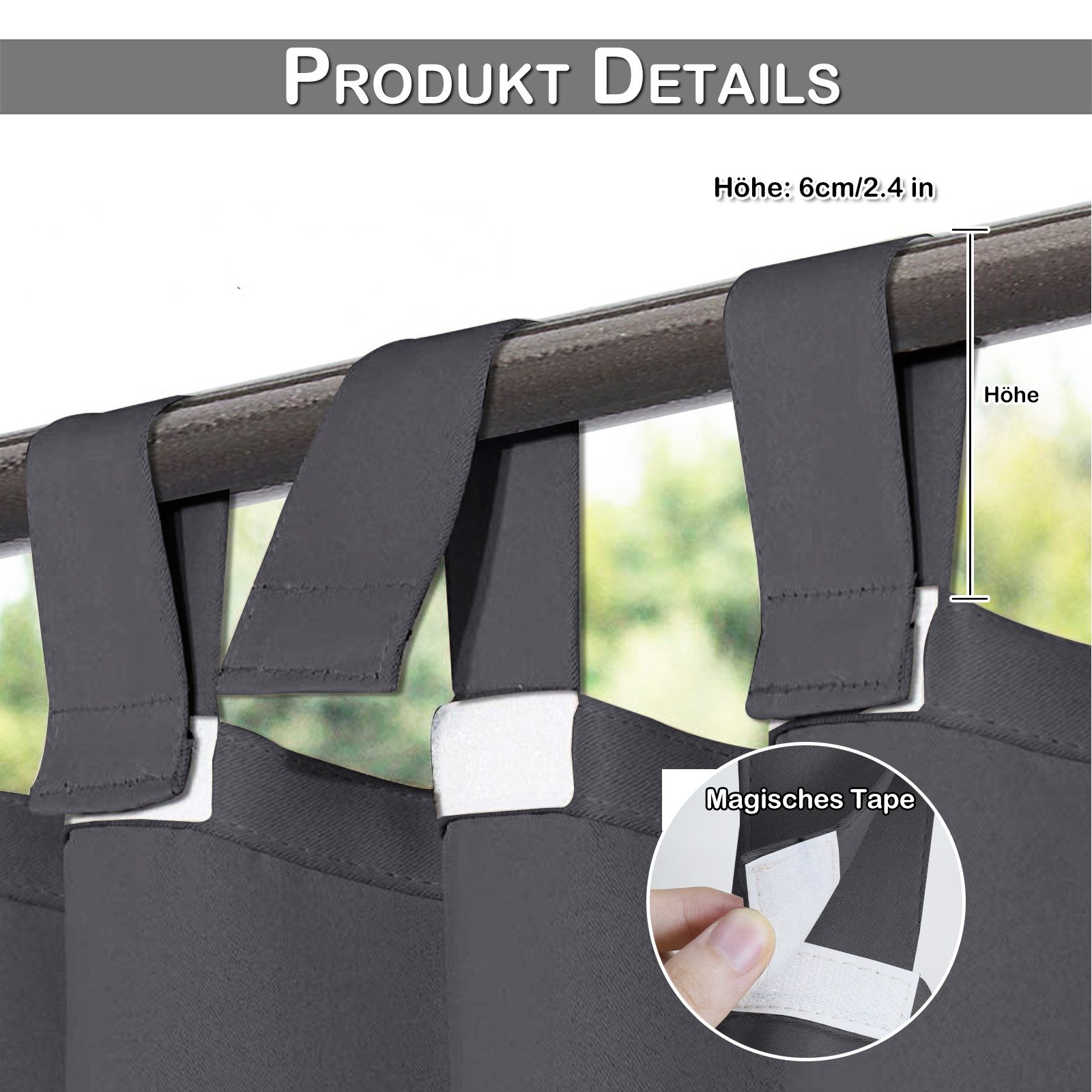 Lapamax Outdoorvorhang Wasserfest Sonnenschutz Winddicht Gardine mit Klettband, 1/2 Stück (4 St), Schlaufen, Polyester, UV-Schutz Outdoor gardinen, für Balkon T – Bild 3 von 5