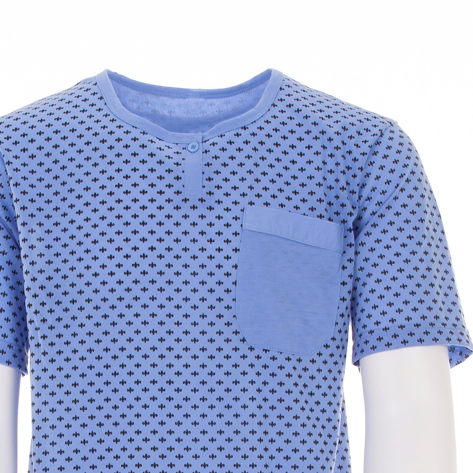 Kurzarm Lucky uni klassischer Druck - Brusttasche Nachthemd Nachthemd blau