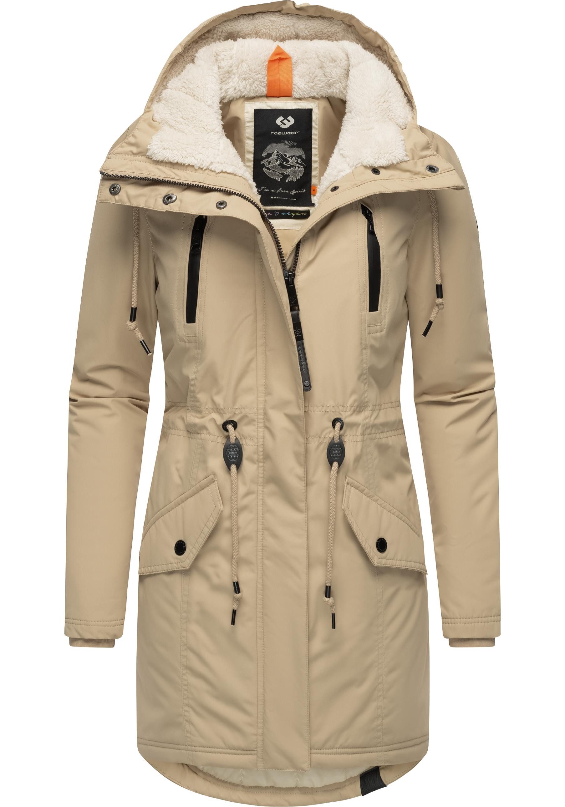Ragwear Wintermantel Elsien wasserdichter Winterparka mit Teddyfell-Futter