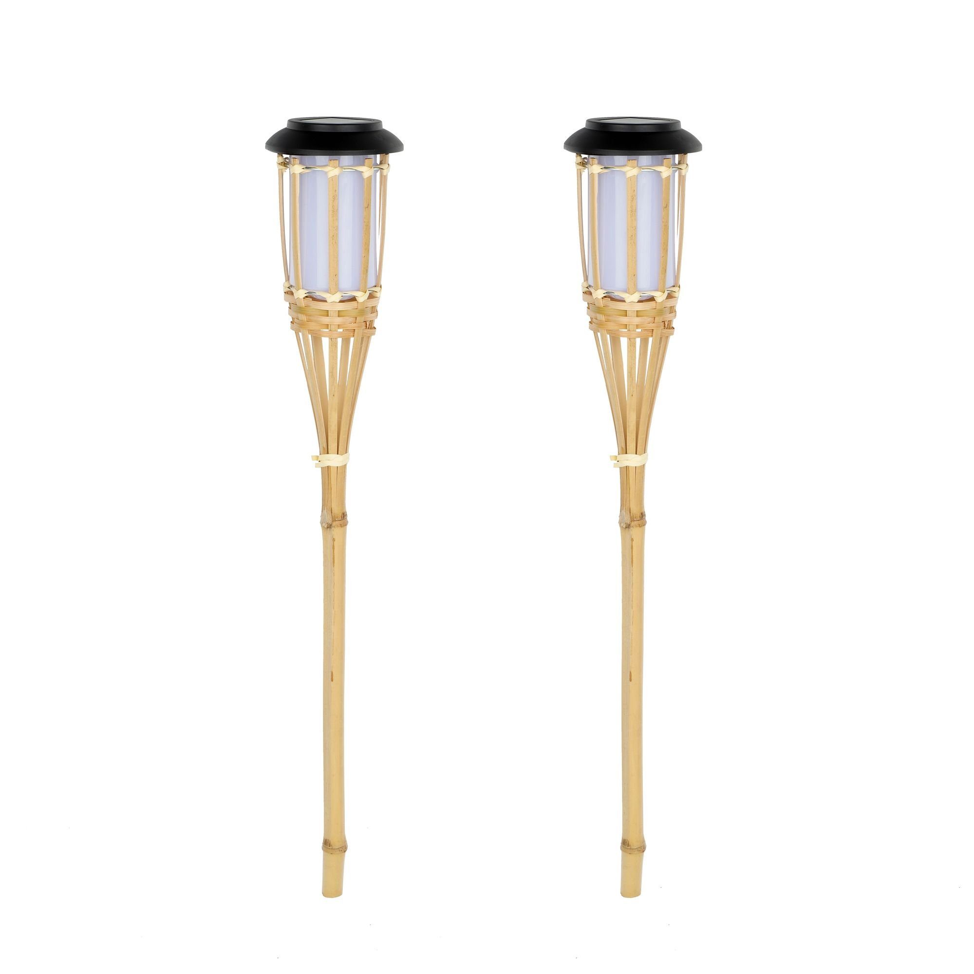 GartenHero LED Gartenfackel LED Solar Gartenfackel Bambus Gartenleuchte Solarfackel Fackel, LED fest integriert, warmweiß
