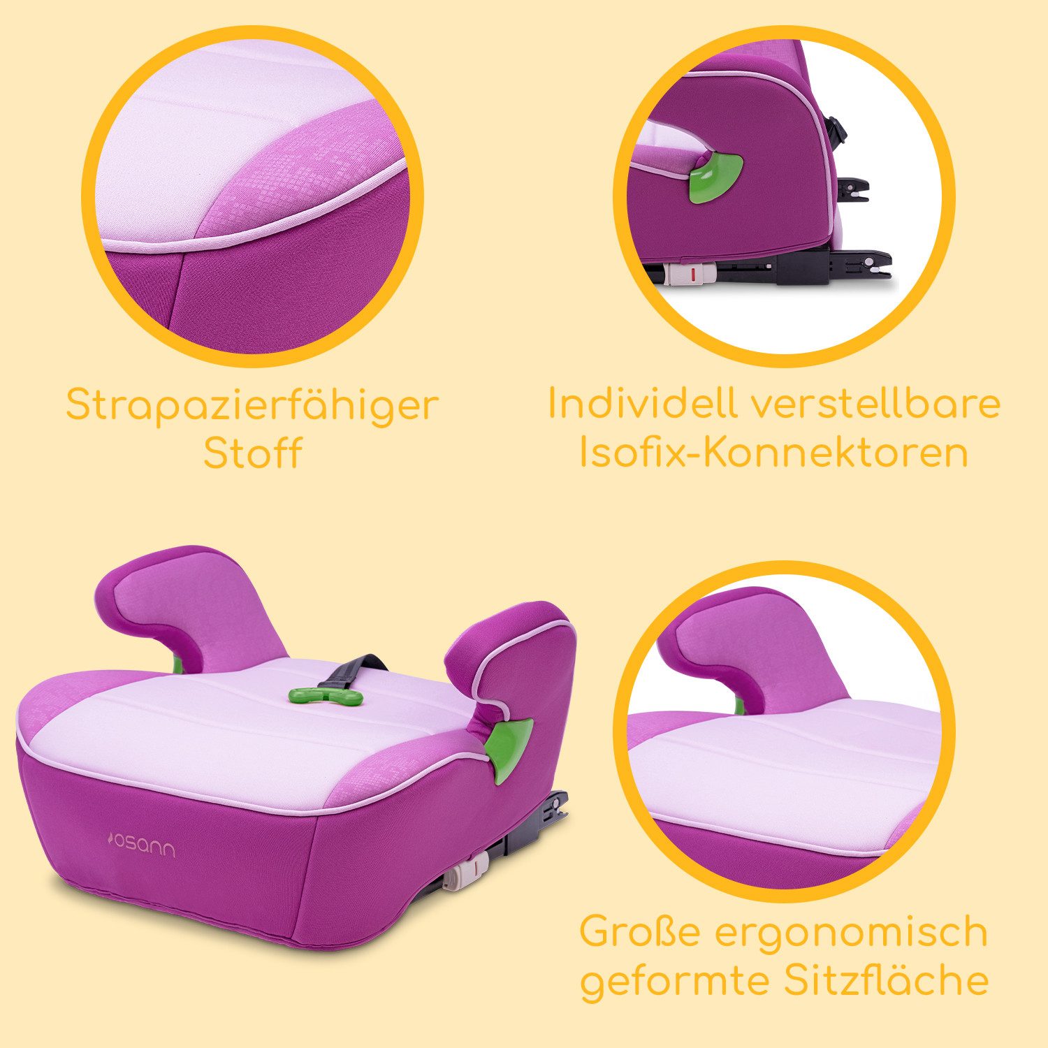 Osann Kindersitzerhöhung Junior Isofix Gurtfix i-Size, ab: 7 Jahren, bis: 12 Jahre, ab: 126 cm, bis: 150 cm, Sitzerhöhung Auto Kinder mit Isofix ab 126cm, Sitzschale, Booster