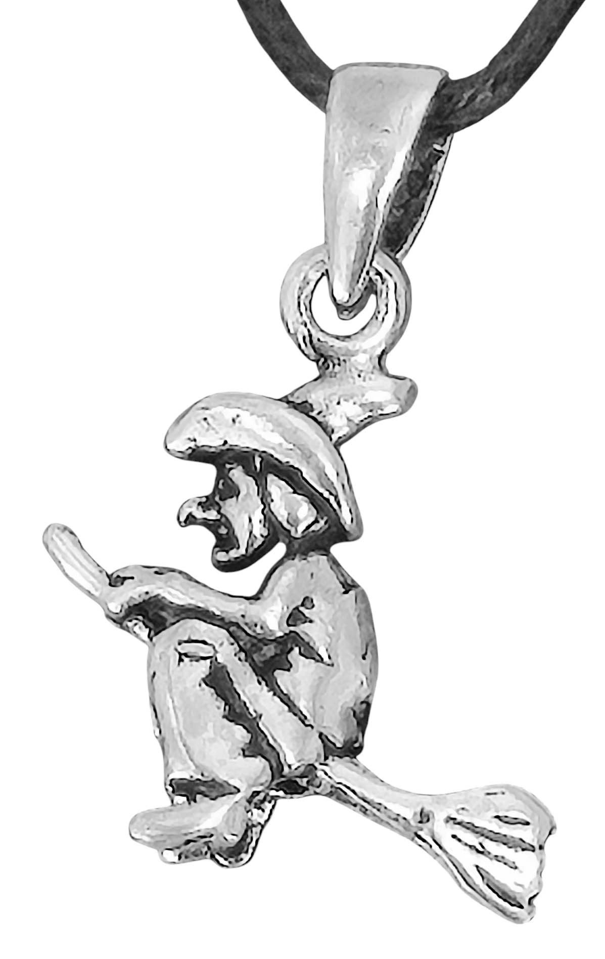 Kiss of Leather Kettenanhänger zierliche Hexe Hexen Besen Hexenbesen Anhänger Silber 925