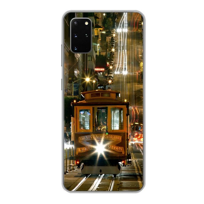 MuchoWow Handyhülle Straßenbahn in San Francisco bei Nacht Phone Case Handyhülle Samsung Galaxy S20 Plus Silikon Schutzhülle