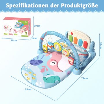 Jioson Spielbogen Baby Klavierständer Krabbeldecke blau, (mit Musiktasten und lustigen Tiermotiven, 1-tlg., 1-st), Frühes Entwicklungsspielzeug für Baby