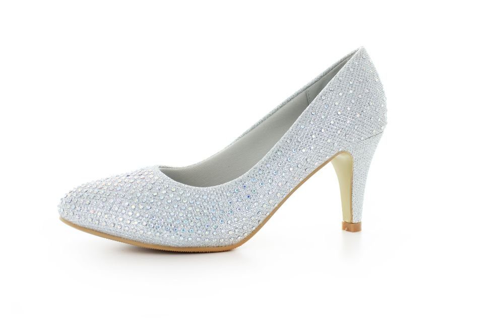 White Lady 823 Glitter Strass Pumps silber