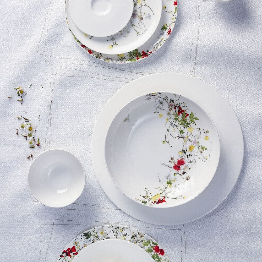 Rosenthal Sauciere Rosenthal Brillance Bone China Fleurs Sauvages Sauciere mit Untertelle, Porzellan