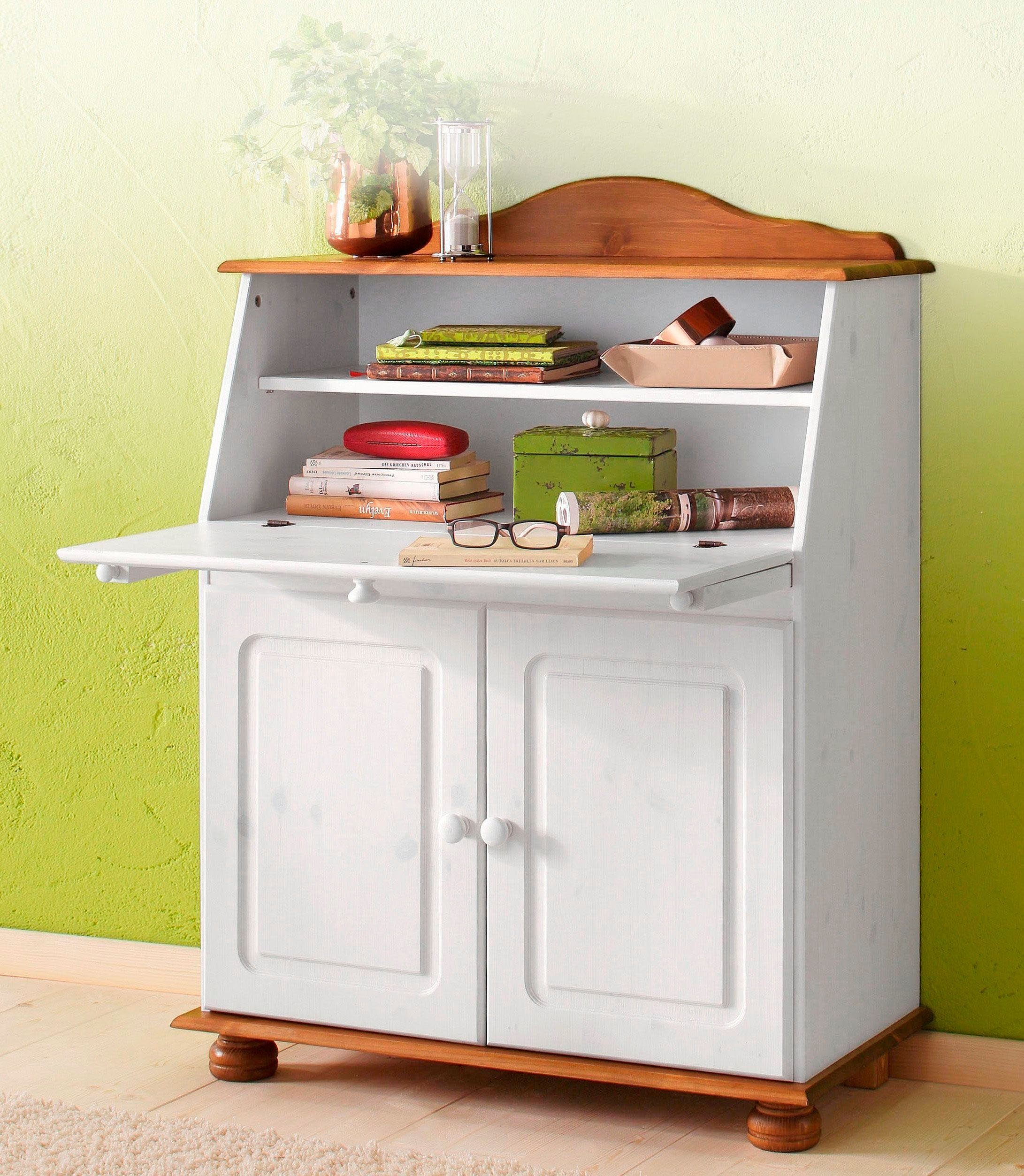 Home affaire Sekretär Mette, Schreibtisch im Landhausstil, aus Massivholz, günstig online kaufen