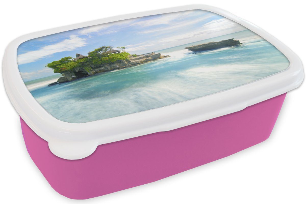 MuchoWow Lunchbox Meer - Brotbox rosa Snackbox, Brotdose - Erwachsene, (2-tlg), Insel für Kunststoff Indonesien, Kinder, Mädchen, Kunststoff