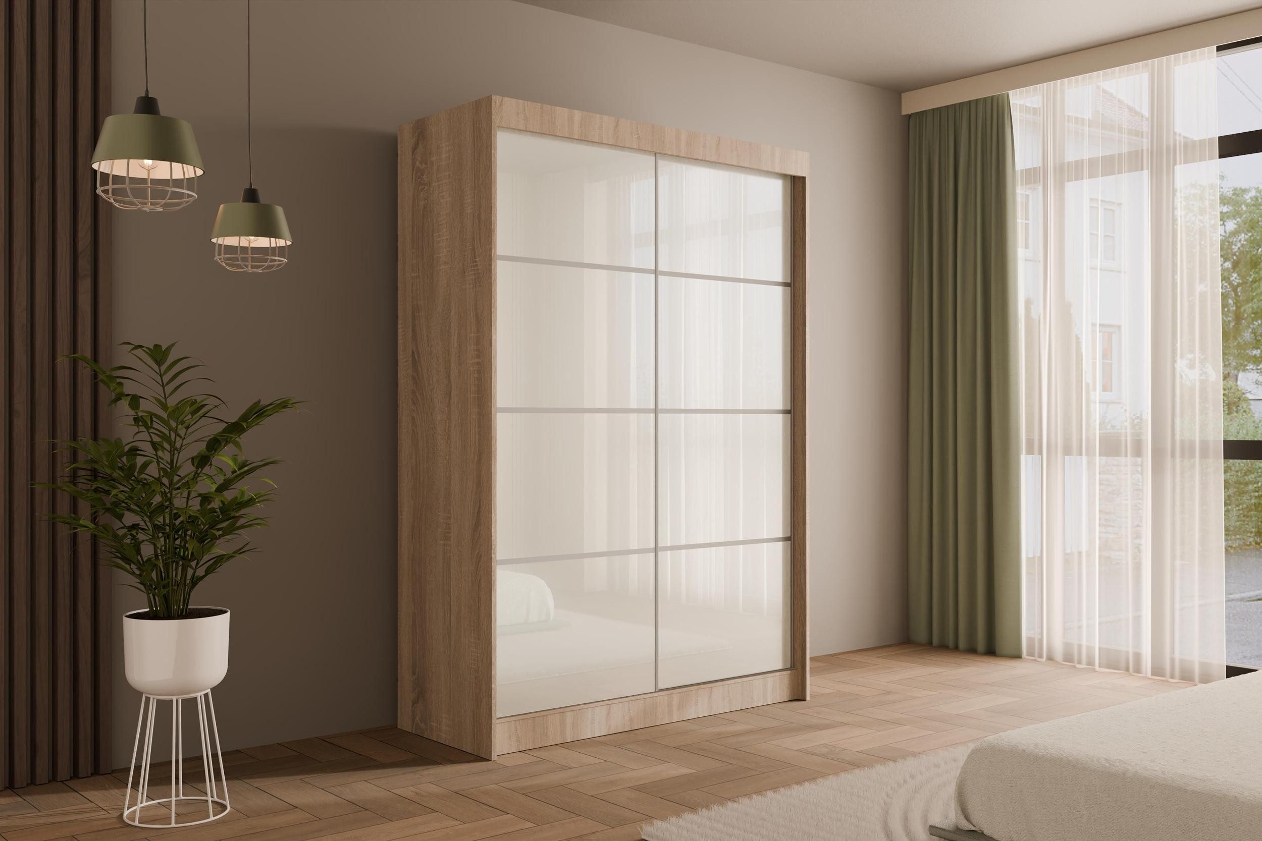 ALTDECOR Schiebetürenschrank PEKA3 (Kleiderschrank Garderobenschrank mit viel Stauraum Moderner Schrank) Vielseitiger Schwebetürenschrank Lacobel LED Beleuchtung