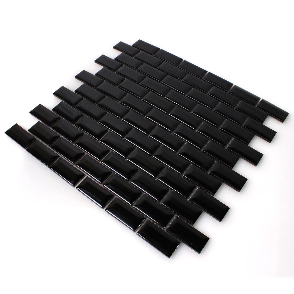 Mosafil Mosaikfliesen Mosaikfliesen Metro Keramik Picton Facette, Keramik 30.000x30.000, schwarz, Verlegefertig auf ein Netz geklebt - Frostsicher - Wasserfest