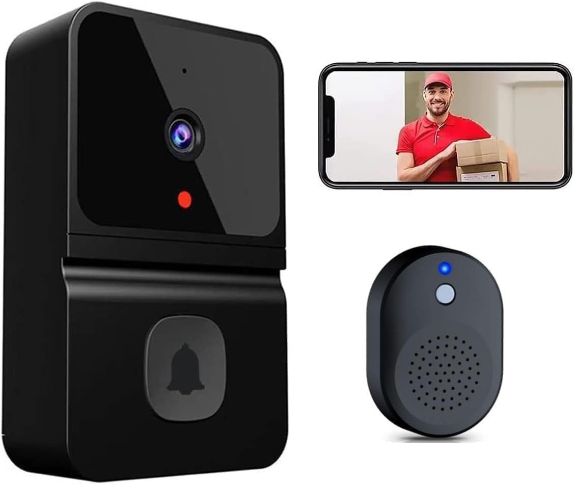 Tekoo Türklingel Smarte Video-Türklingel WLAN, Set mit Kamera & Indoor-Chime (1x Videotürklingel, 1x Innen-Empfänger, 1x USB-Kabel, Montageset), Video-Kamera, Nachtsicht, 2-Wege-Audio, Cloud-Speicher