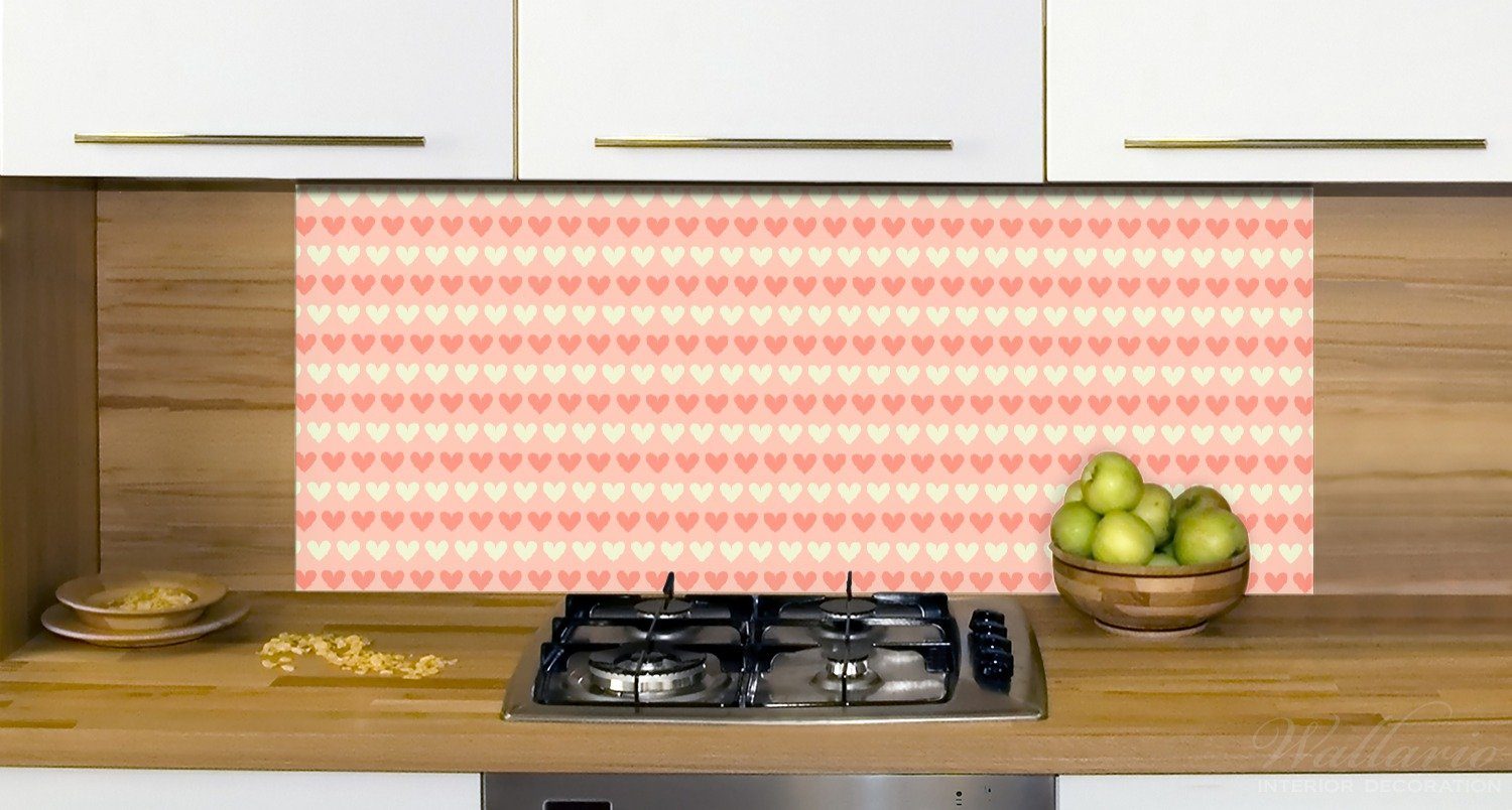 rot, Muster in beige Herzen und (1-tlg) Wallario Küchenrückwand