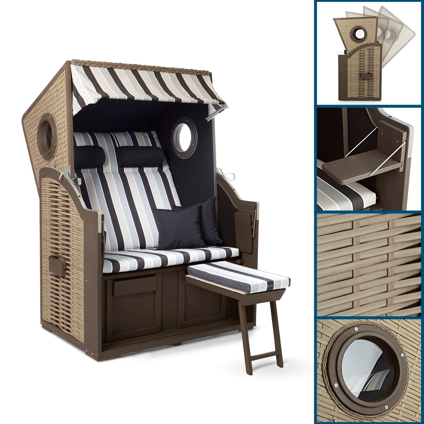 Hoberg Strandkorb »2SitzerStrandkorb mit Bullaugen 120 x 80 x 160 cm