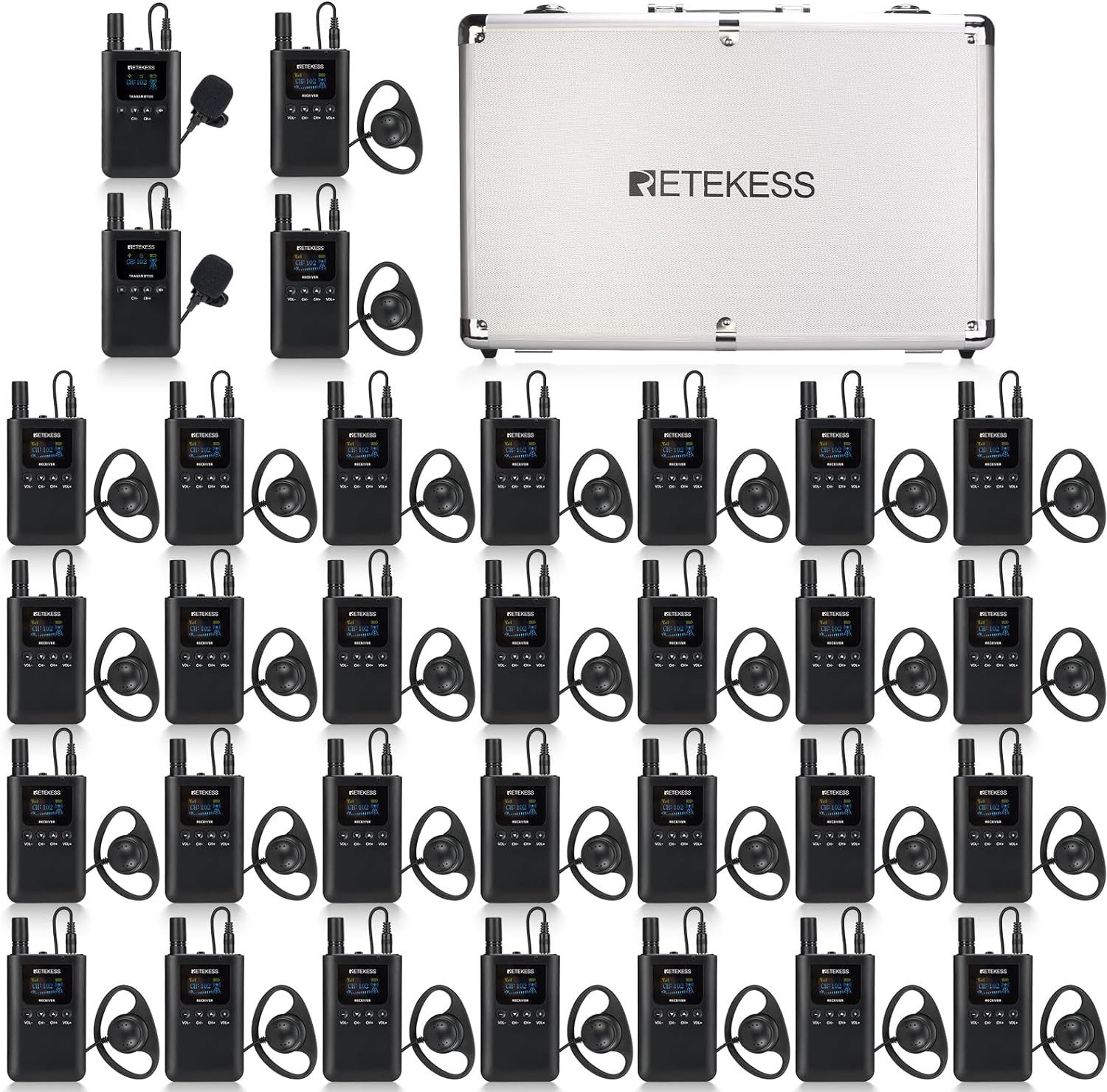 Retekess TT125 Audio-Tourguide-System, Audiobeschreibungssystem mobiles Navigationsgerät (Langer Akkulaufzeit, für Touren,Fabrik,Kirche, mit 32 Slots Ladekoffer)