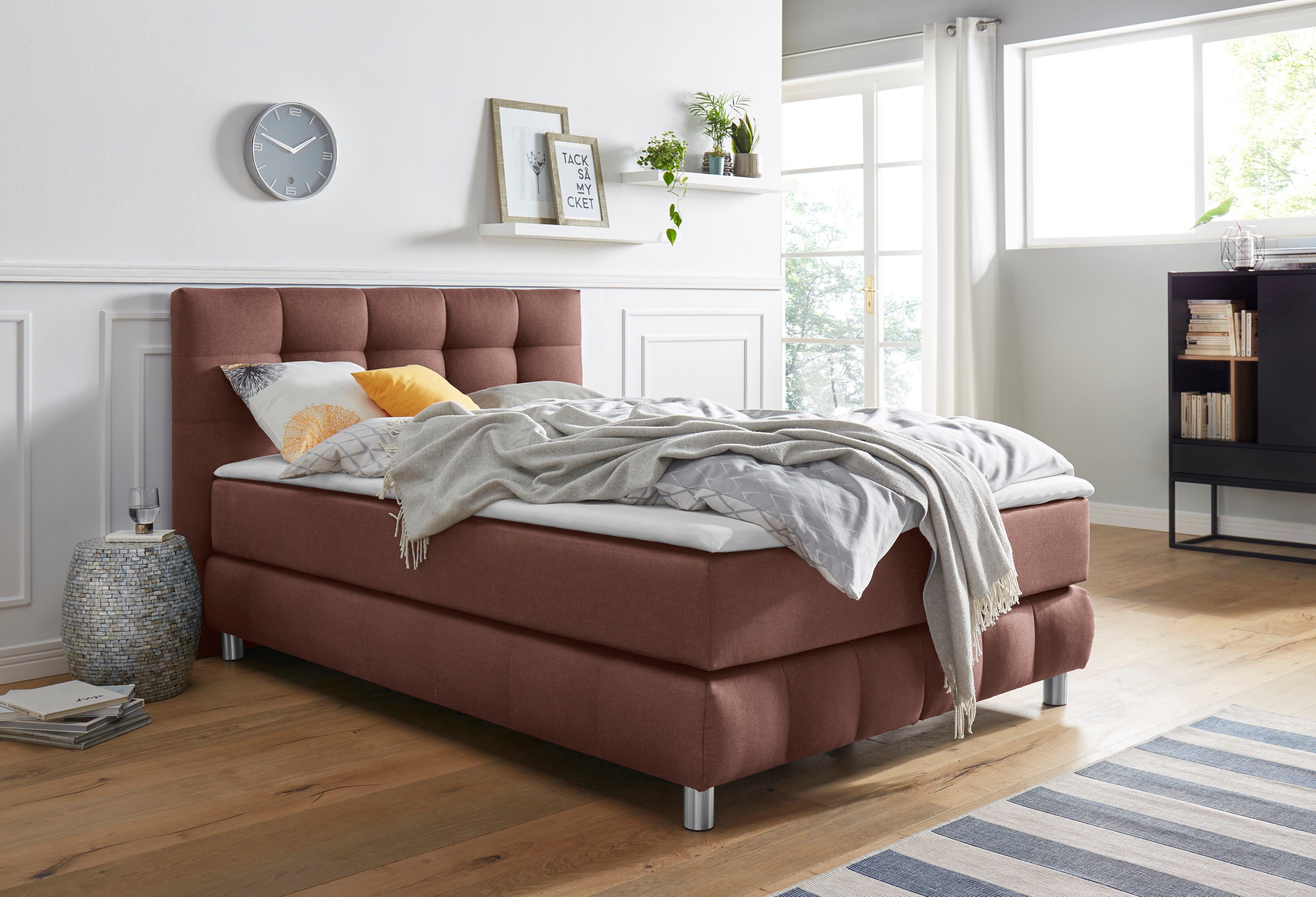 Home affaire Boxspringbett Salo XXL, in Samtoptik oder Struktur, 6 Breiten in Überlänge 220cm, 4 Härtegrade
