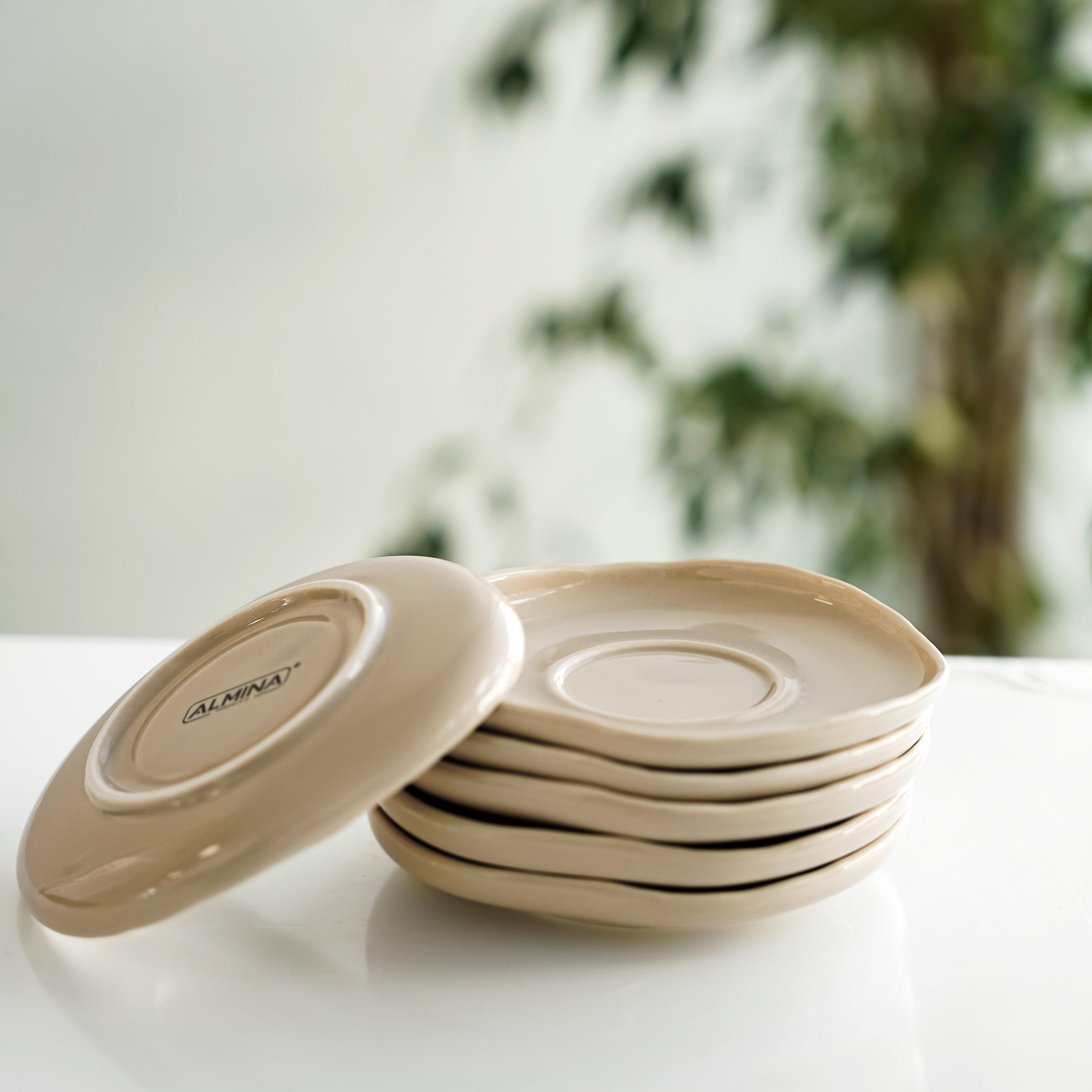 Almina Untertasse Wave Biscuit, (6 St), aus hochwertigem Porzellan, 12,5 x 1,5 cm
