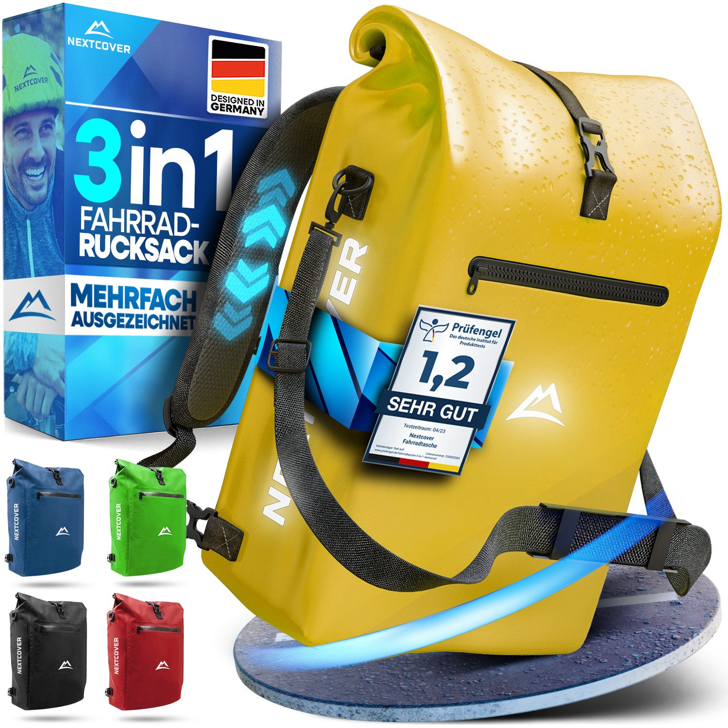 Nextcover Fahrradtasche NEU 3in1 Fahrradtasche für Gepäckträger - Fahrradrucksack wasserdicht