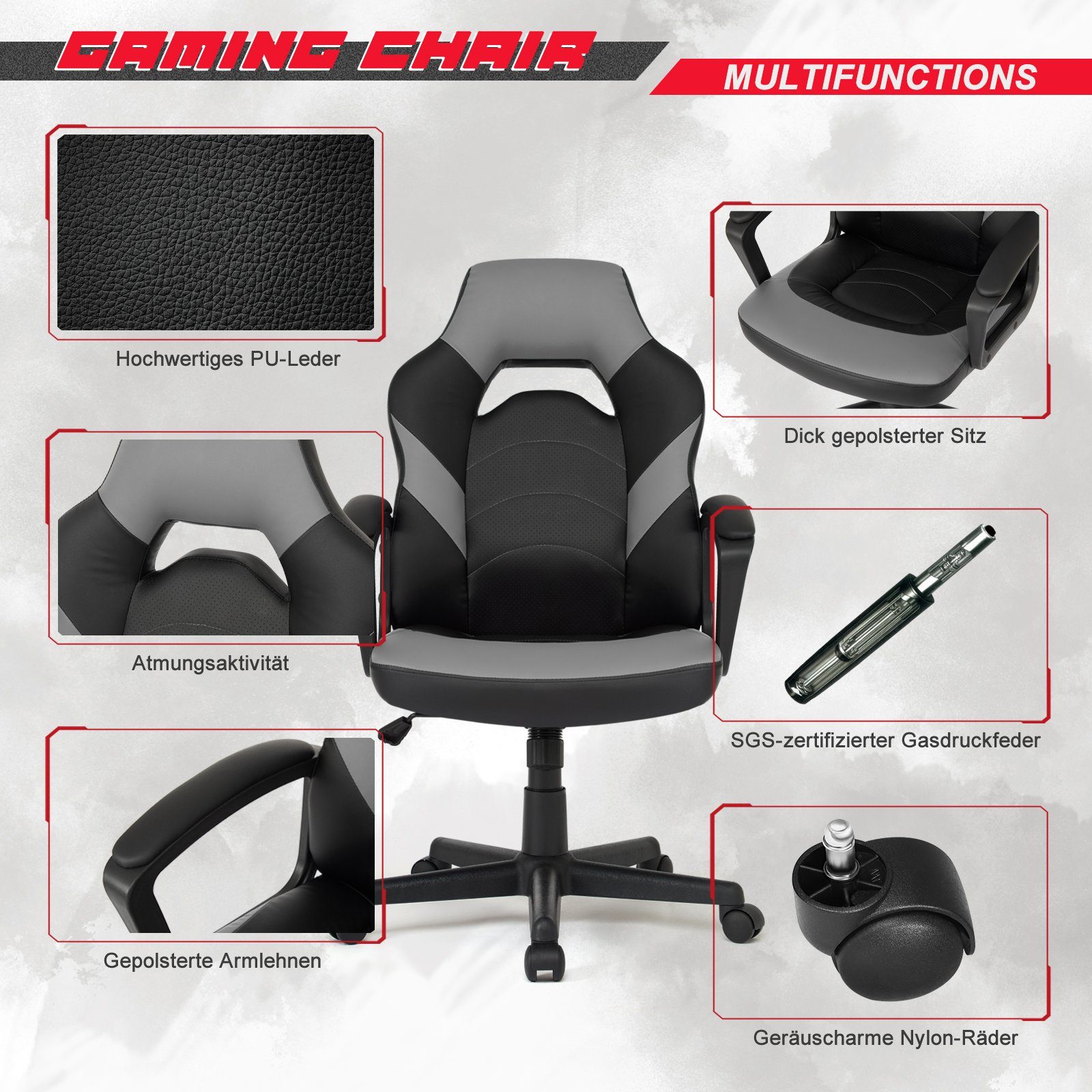 Intimate WM Heart Gaming grau Office Chair Home Bürostuhl,Computerstuhl