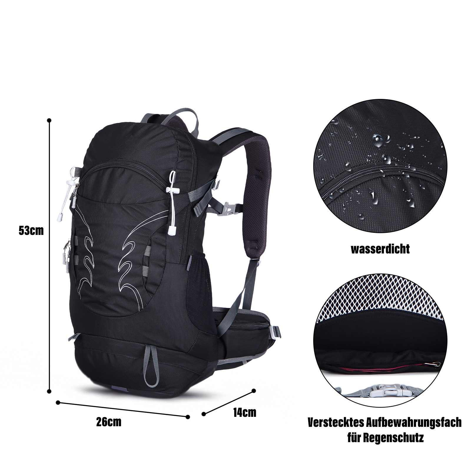 TAN.TOMI Wanderrucksack 30L Großer Wanderrucksack mit Rückenbelüftung, Wasserdicht, mit Regenschutz für Outdoor Reisen Camping Trekking