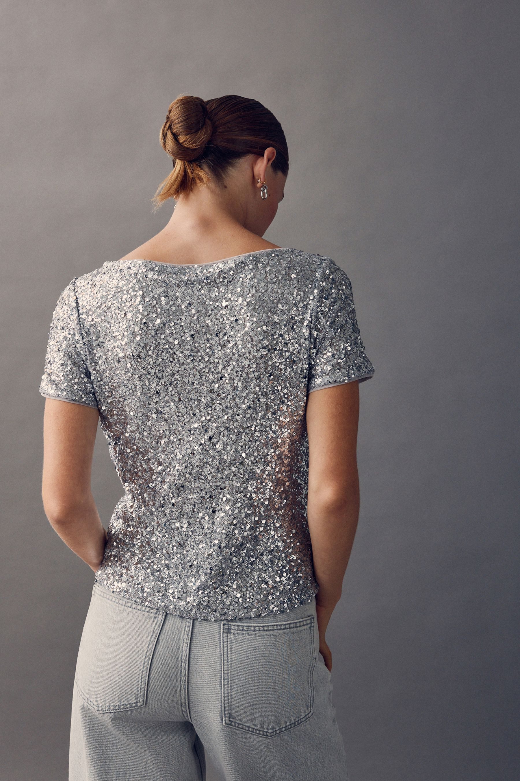 Next Paillettenshirt Kurzarmshirt mit Pailletten und U-Boot-Ausschnitt (1-t günstig online kaufen