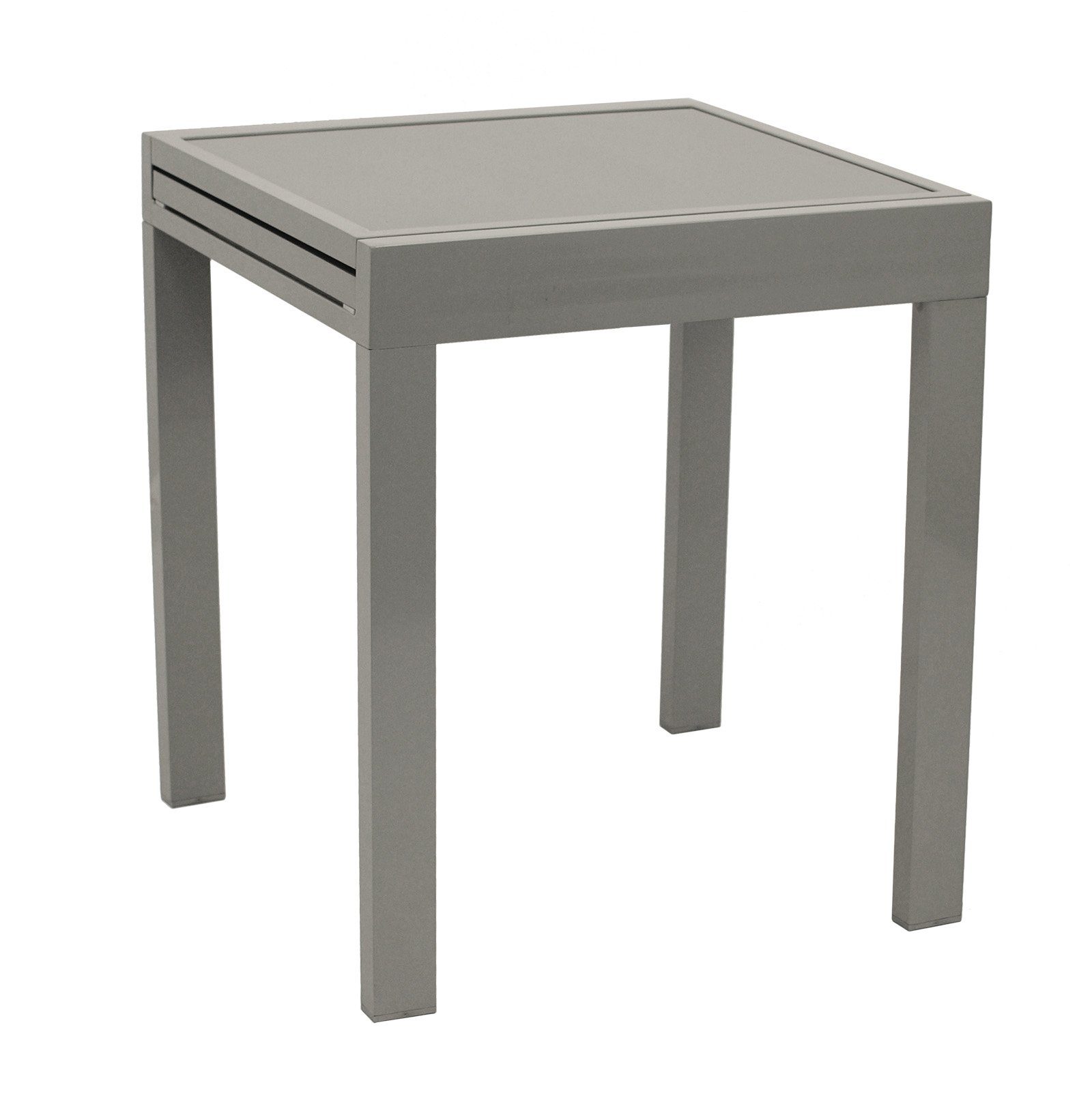 (1-St), AMALFI Aluminium + DEGAMO 130cm, silber ausziehbar Glas 65x65cm, Gartentisch auf dunkelgrau