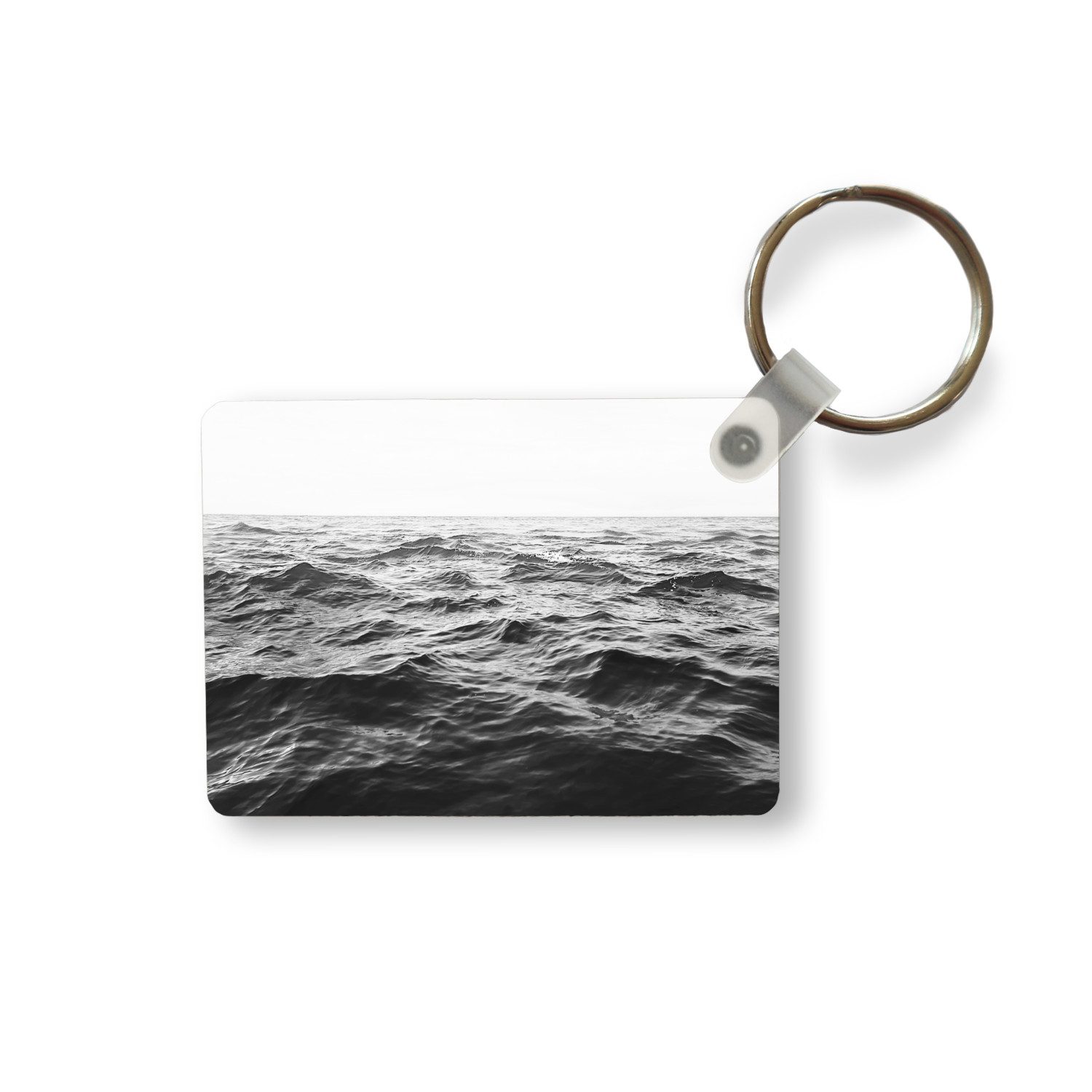 MuchoWow Schlüsselanhänger Meer - Wasser - Natur - Schwarz und weiß, Rechteckig mit Schlüsselring, Geschenk, Accessoire, 6x4 cm
