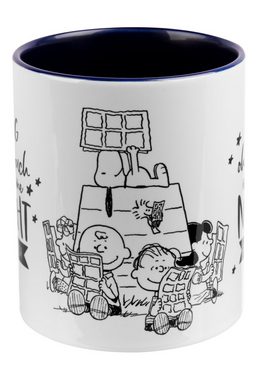 United Labels® Tasse The Peanuts Tasse Snoopy - Tag ohne Buch Kaffeetasse Blau Weiß 320 ml, Keramik