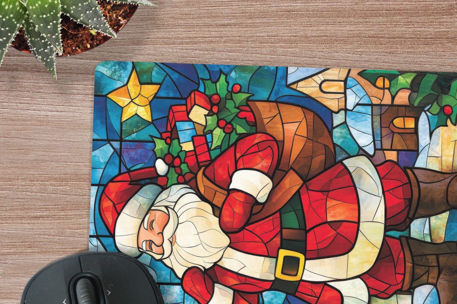 MuchoWow Mauspad Weihnachtsmann - Glas - Farbenfroh (1-St), Büro für Tastatur und Maus, Mousepad Gaming, Desk Mat, 30x40 cm