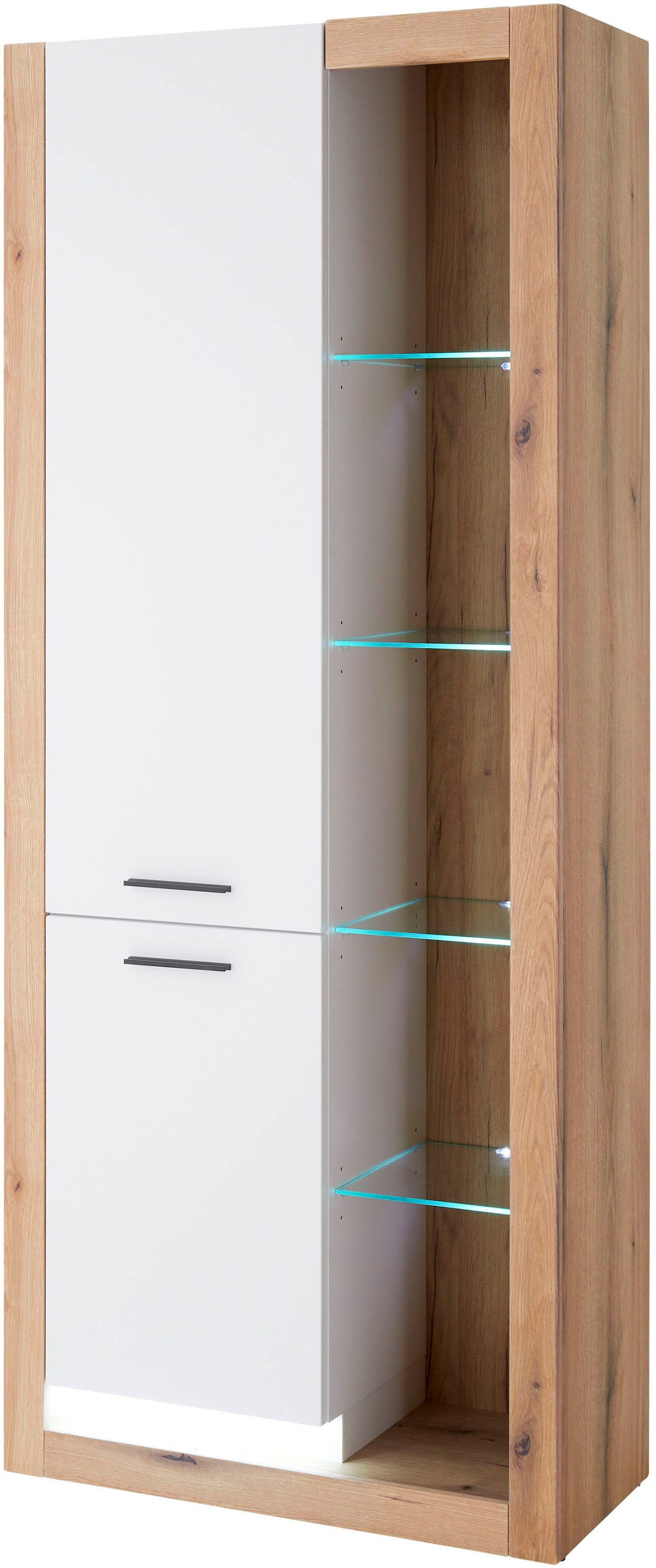 INOSIGN Vitrine Brixen, Vitrinenschrank in Eiche Dekor, moderne Standvitrine Metallgriffe, ausreichend Stauraum, vielseitig einsetzbar, 80 cm breit