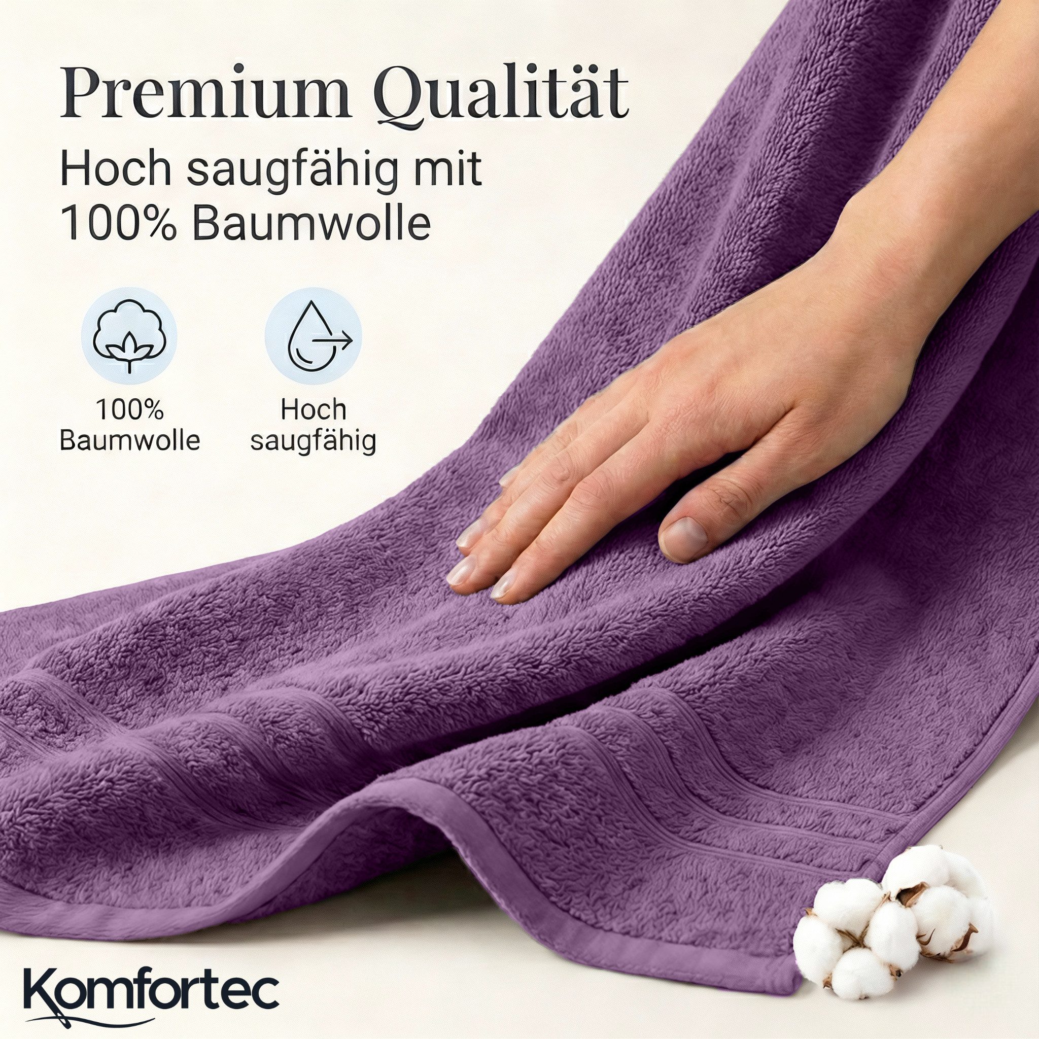 Komfortec Saunatuch Frotte aus 100% Baumwolle, Frottee (Packung, 2-St), 80x200 Saunatücher set XXL, Weich, Schnelltrocknend – Bild 4 von 5