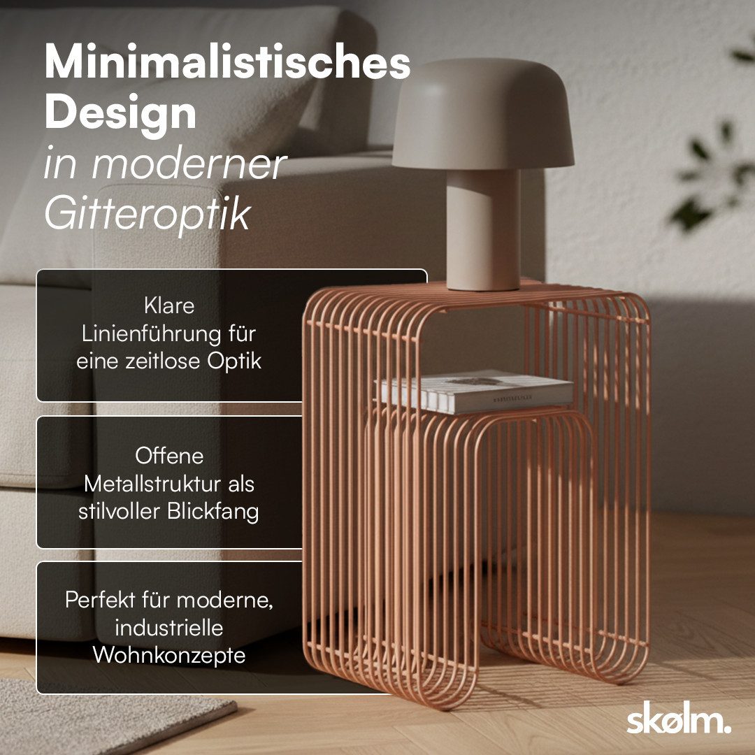 skølm Beistelltisch Vali als Hocker oder Bücherregal nutzbar (terrakotta), Couchtisch aus Metall, offenes Gitterdesign, Ablageregal 39x34x49 cm